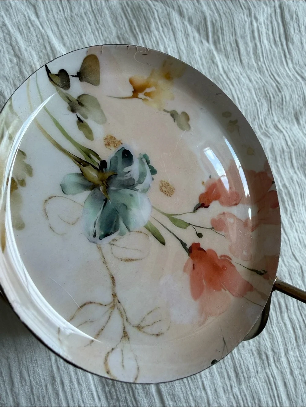 3-Tier Floral Ceramic Jewelry Stand with Gold Dragonfly Handle | Trinket Tray